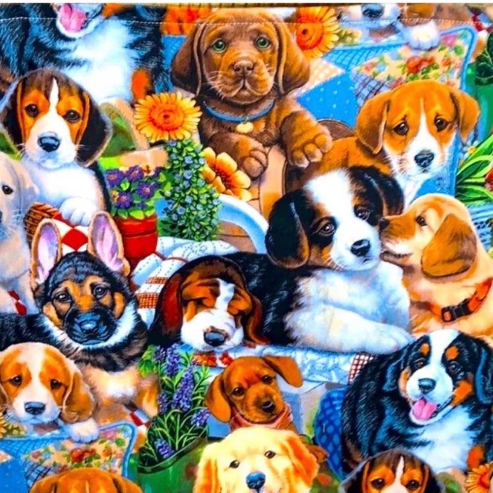 Hand Crafted Colorful Dog Print Tote Bag All Purpose Carry Shoulder Purse